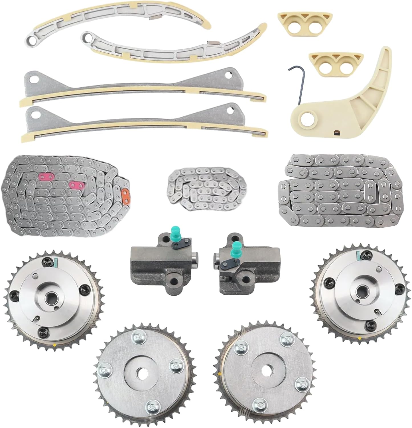 (16PCS) 24321-3L100 24350-3CGA1 Engine Timing Chain Set Kit with Camshaft Adjuster for Kia Cadenza K900 Sedona Sorento Telluride Stinger, for Hyundai Azera Genesis G70 G80 G90 Palisade Santa