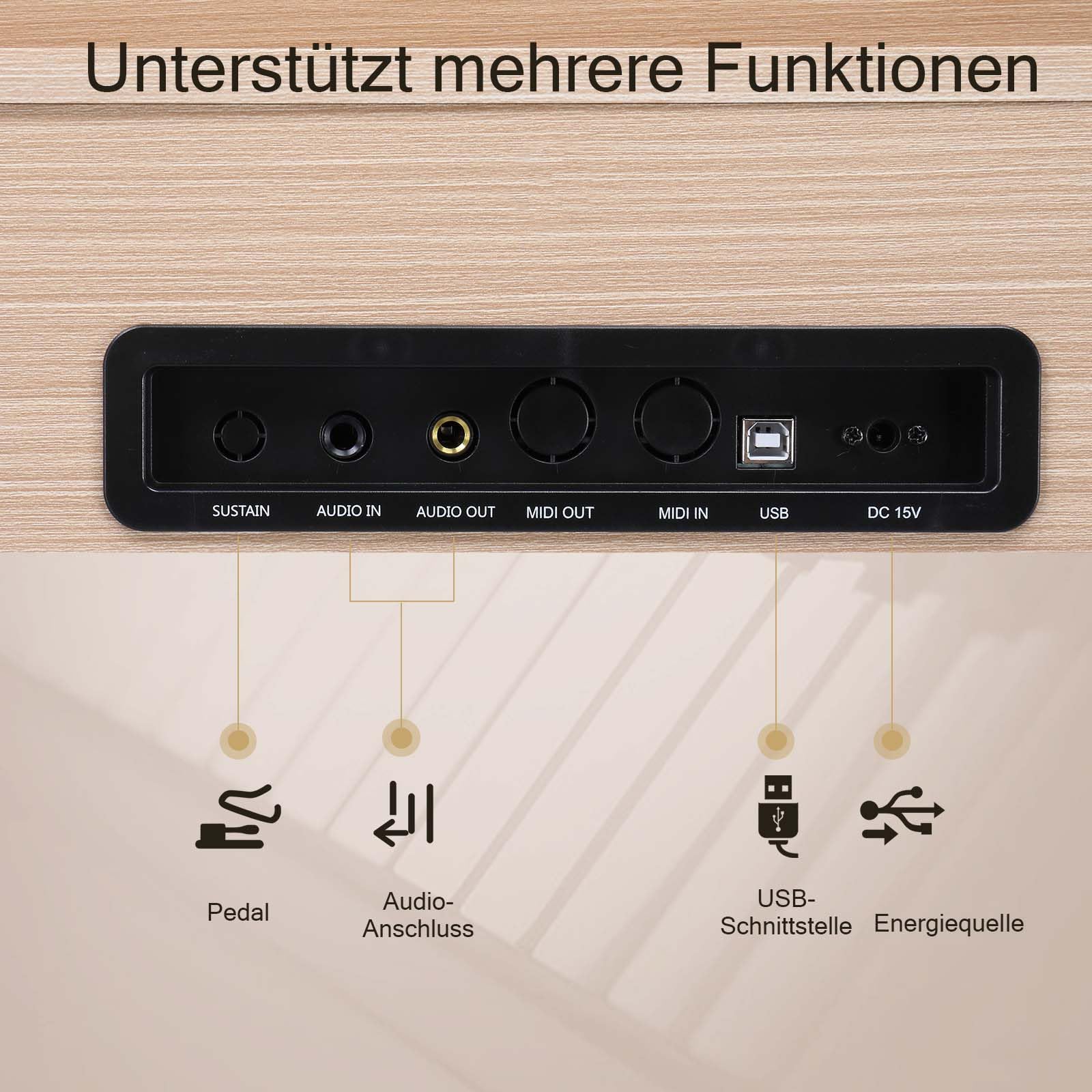 LEADZM 88 Tasten Digitalpiano mit Ständer, Voll Gewichtete Tastatur, E-Piano mit 3 Pedalen, 2 Bluetooth-Systeme, für Anfänger Geeignet (Holzfarbe)
