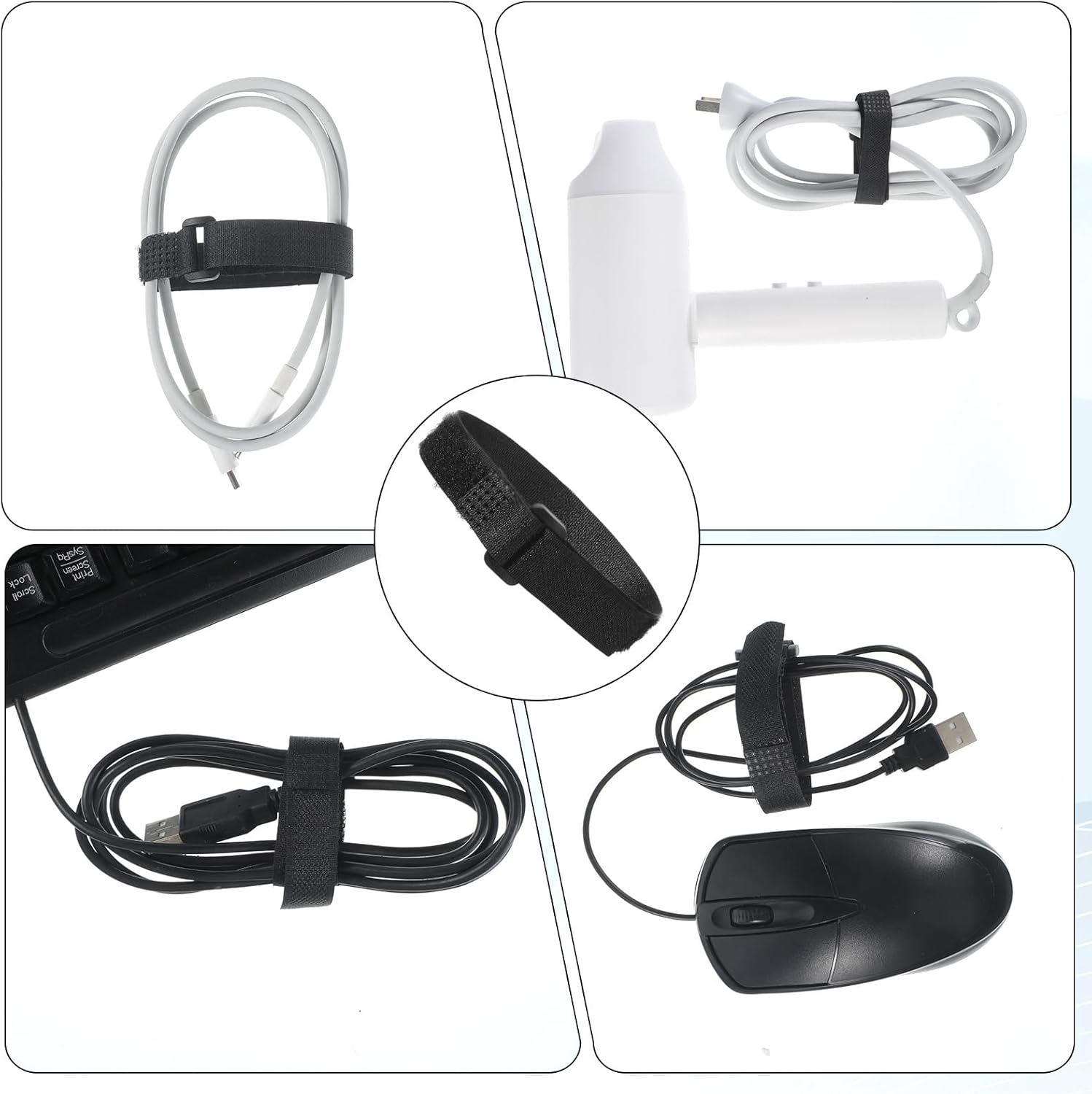 20 Pack Black Reusable Hook and Loop Straps 12" x 1", Durable Nylon Microfiber Cloth, Adjustable Small Fastening Straps, Appliance Cord Organizer, Home/Office/Travel Cable Tidy