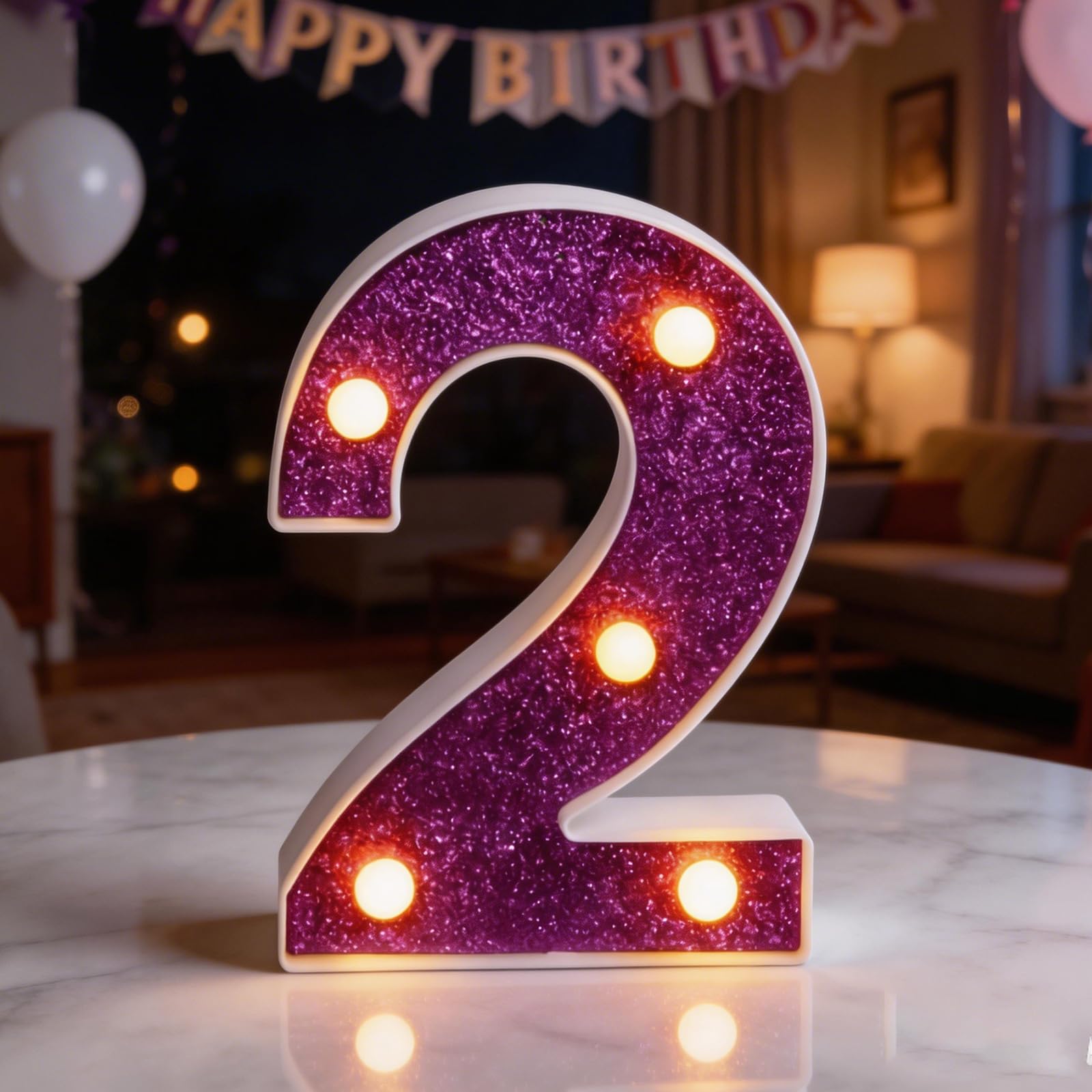 LED Light Up Numbers, 2 Marquee Numbers Lights Sign for 2nd Birthday Decorations, 6.3inch Purple Light Up Numbers Sign for 2nd Birthday Wedding Anniversary Backdrop Home Decor