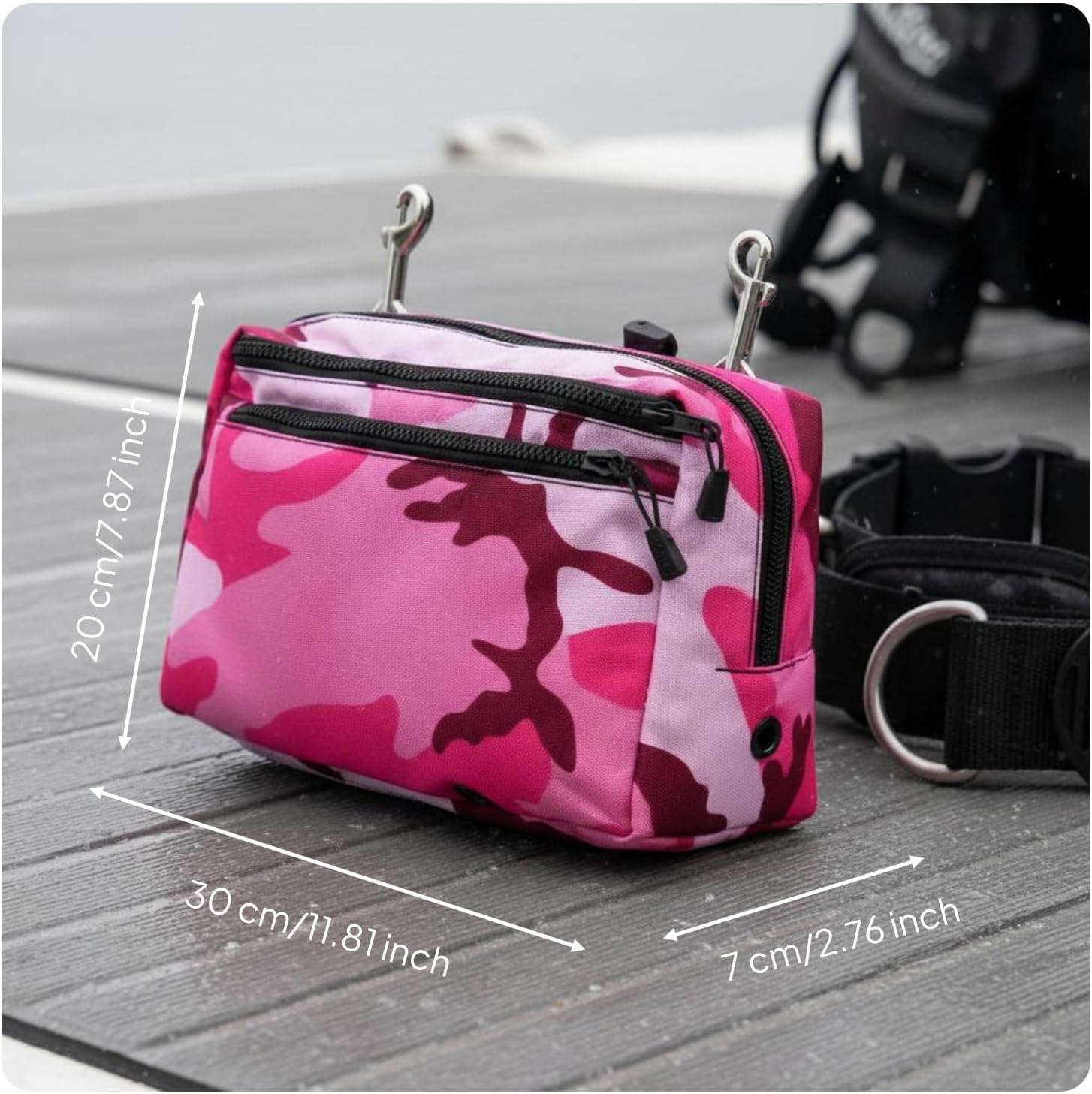 Qianly Technical Diving Side-Mounted Pouch 316 Stainless Steel Hooks Side-Mounted Pouch Bag Water Drainage Design Diver Pack