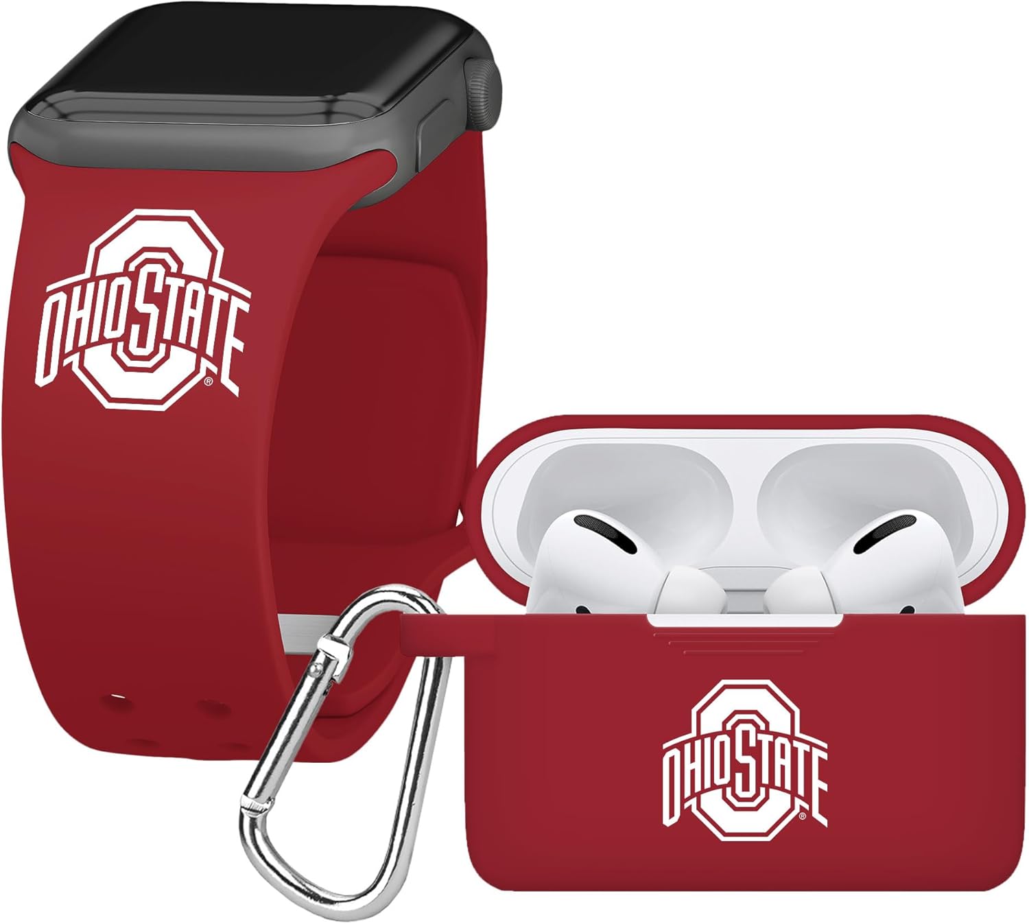AFFINITY BANDS Ohio State Buckeyes Silicone Sport Band and Case Cover Combo Package Compatible with Apple Watch and AirPods Pro (42/44/45/49mm (46mm Series 11) Crimson)