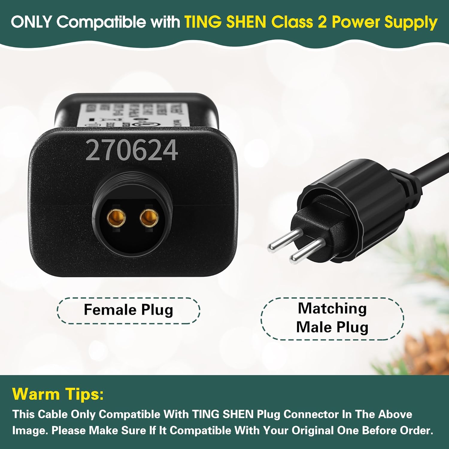 Meonum 3 Meters 2 Pin Extension Cable with Male and Female Connector, Compatible with TING SHEN Class 2 Power Supply, UL Certification 22AWG Waterproof Class 2 Power Unit Cord(Black,1 Pack)