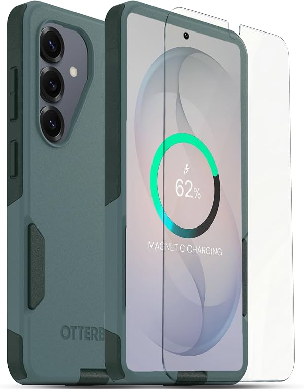 OtterBox Galaxy S26 Paquete: Funda Commuter y Protector de Pantalla - Verde | Funda de Carga Rápida Magnética - Doble Capa - Delgada y Resistente - Kit de Instalación Fácil - Resistente a Golpes y Rayaduras - Paquete de Protección 360