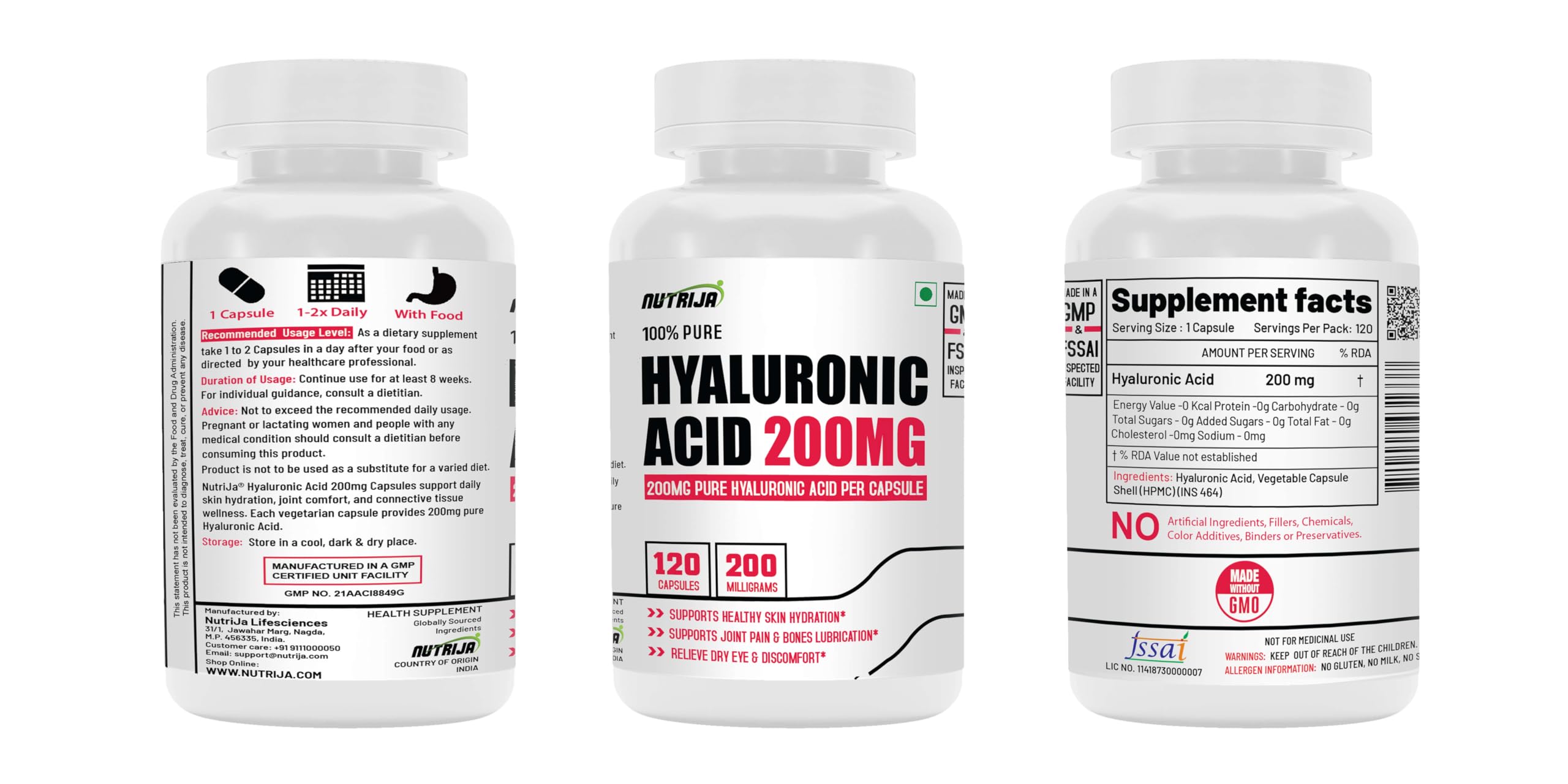 NutriJa Hyaluronic Acid 200mg Capsules for Skin Hydration & Joint Support 120 Veg Capsules | Daily Wellness Supplement 2