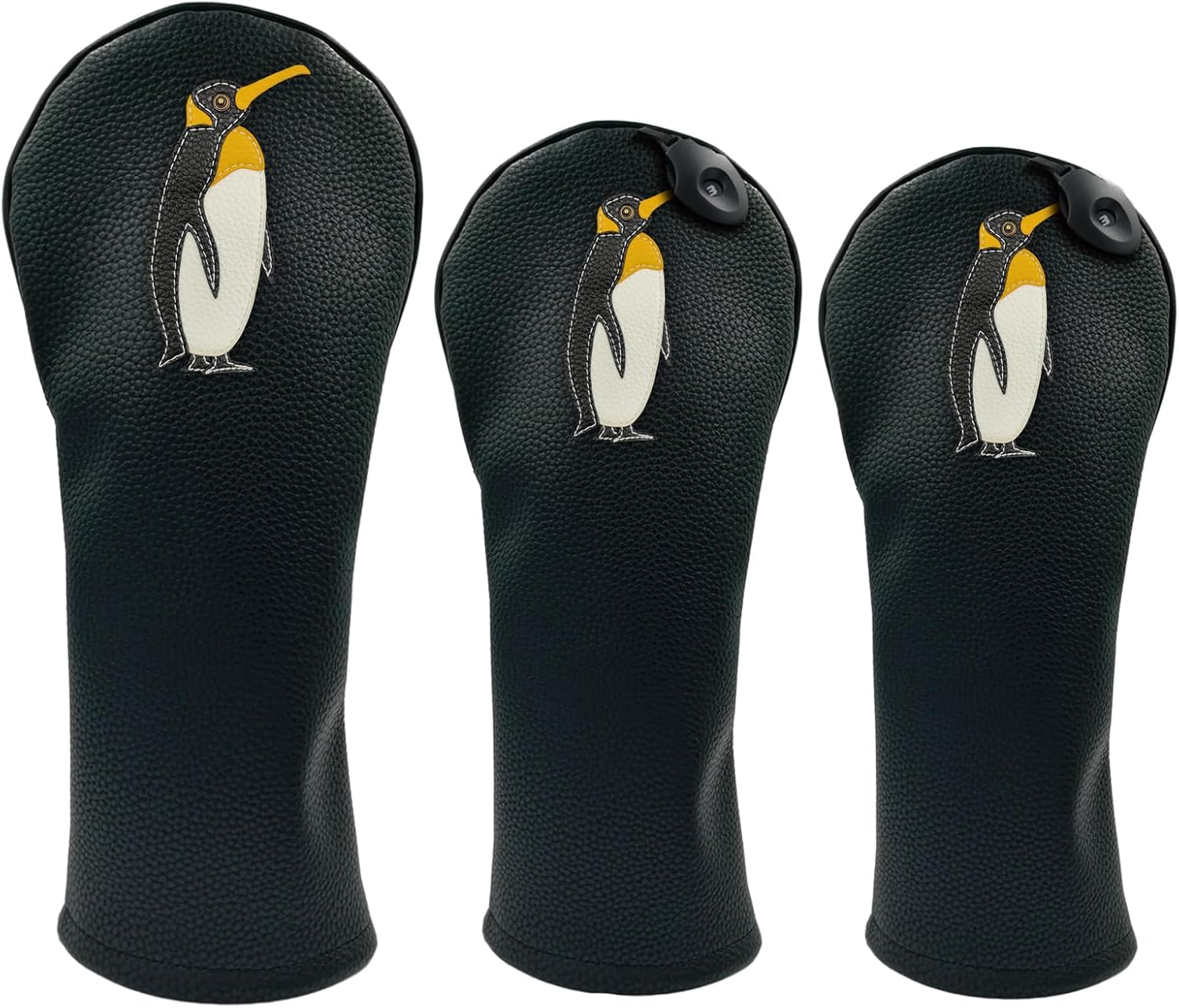 Penguin PU Leather Golf Club Covers Driver Headcovers Fairway Woods Hybrid Protector with Interchangeable Number Tag