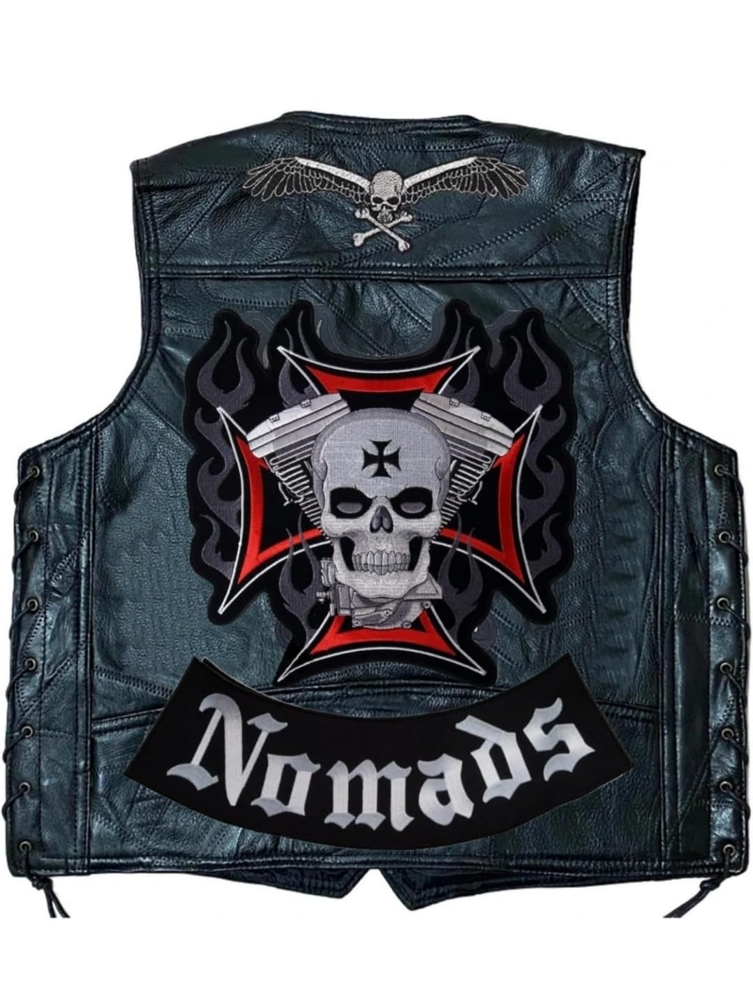 Juego de 2 parches Rocker Skull Estrella Malta | "Nomads" termoadhesivos para chalecos y chalecos de moto, Iron-On para decorar chalecos de moto, bordado en Pilot Motorcycle, para chaleco de moto DIY