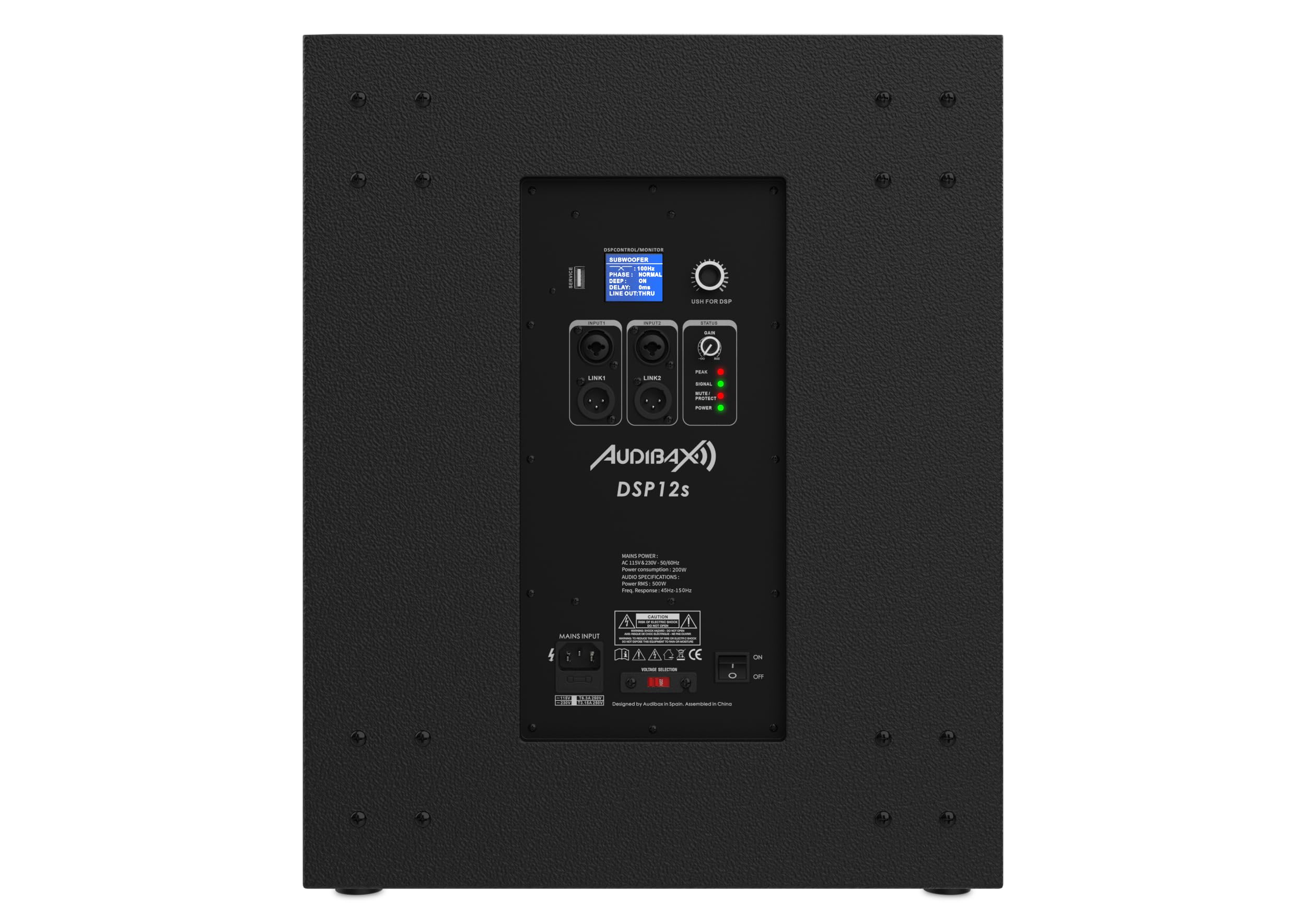 Audibax DSP12s - Enceinte Active 12" avec DSP - Enceinte Puissante - Puissance 400W - DSP Interne Orofessionnel pour l'Égalisation et les Modes de Lecture - Subwoofer Connecté Électriquement