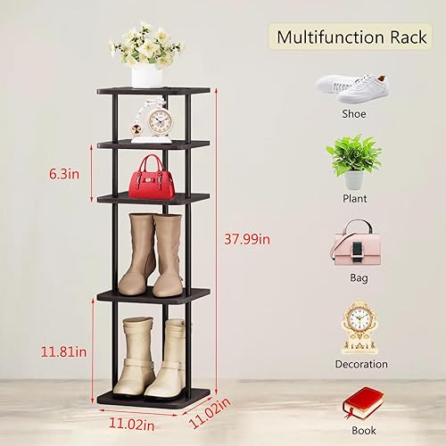 Miniatura 3 de SORCEDAS Zapatero vertical de 5 niveles, organizador de almacenamiento de zapatos de madera para ahorrar espacio, estante estrecho para zapatos, 5