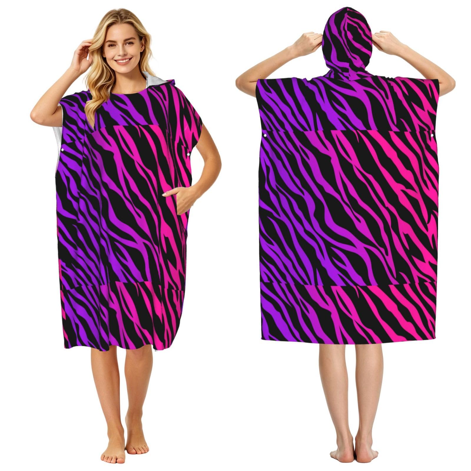 Poadnly Zebra Print, Adult Hooded Beach Towel 90 x 110 cm,Changing Bath Robe, Surf Poncho Towel For Women Men