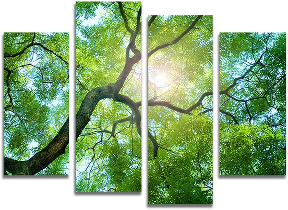HtpArt 4 Panels Green Tree Painting Canvas Wall Art Picture Home Decoration Living Room Canvas Print Modern Painting (No Frame) Unframed htp36 48 inch x28 inch