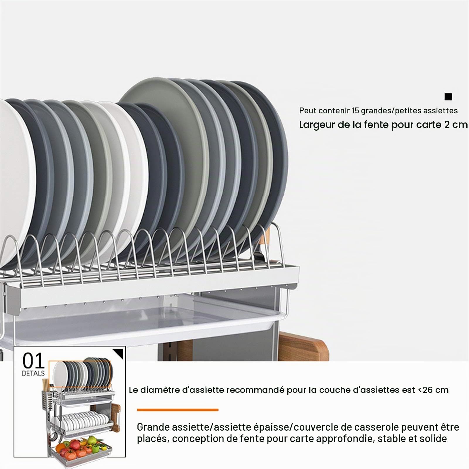 Panier À Égouttoir Mural en Acier Inoxydable pour Cuisine avec Support Perforé - 2 Couches / 3 Couches. (Size : 3 layers-High21.9in)