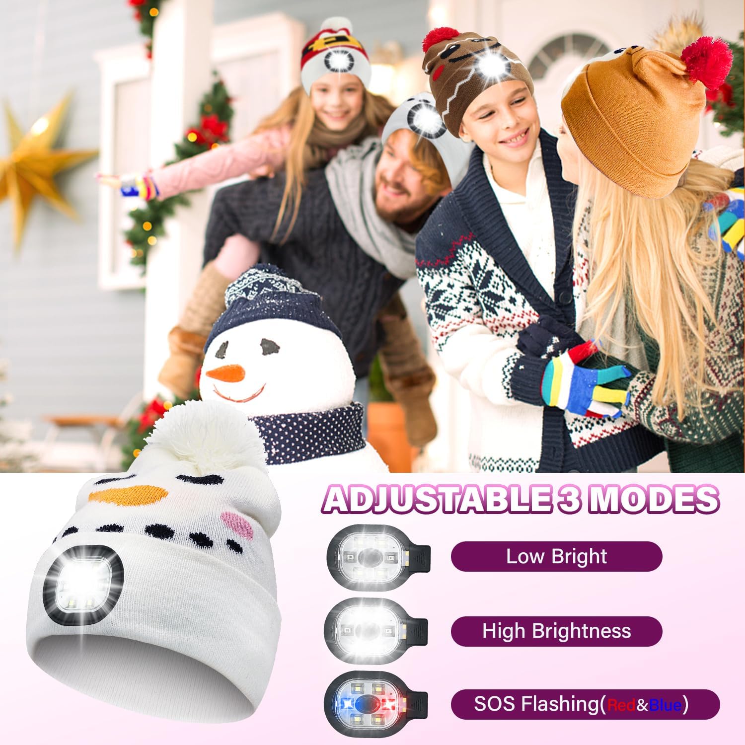 LED Beanie with Light for Adults, USB Rechargeable Headlamp Cap Unisex Winter Warm Knit Night Light Hat for Camping Running - Image 4