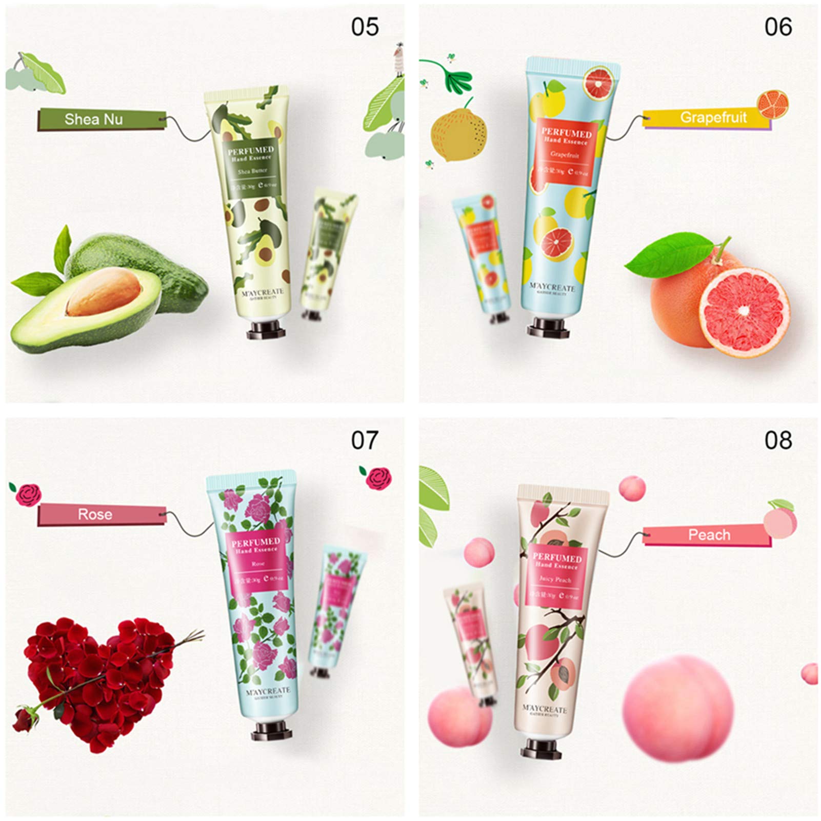 Paquete de 10 cremas de manos con fragancia de frutas, crema hidratante para el cuidado de las manos, set de regalo de viaje con manteca de karité, aloe natural y vitamina E para hombres y 9