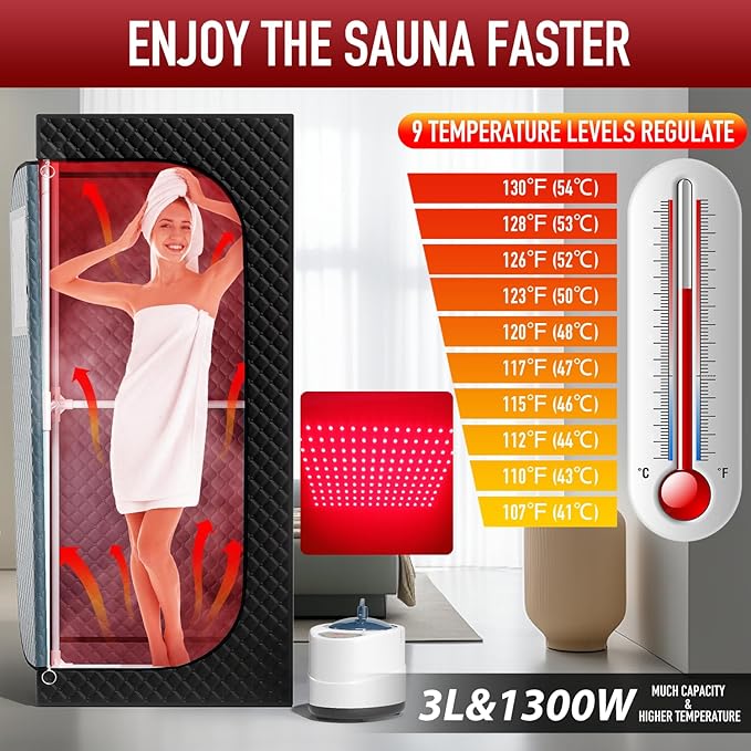 Sauna de Vapor Infrarroja Portátil XXL con Terapia de Luz Roja 660nm miniatura 4