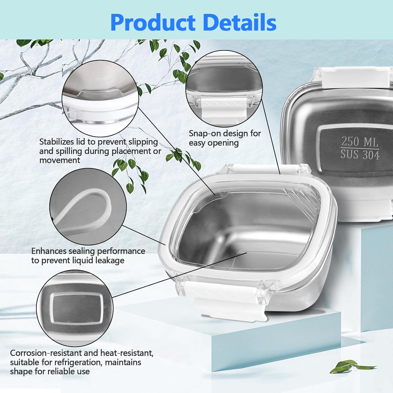 Stainless Steel Food Storage Containers with Lids - 3 Piece 8.5oz Small Snack Boxes & Lunch Containers, Leakproof Freezer Safe Meal Prep Containers Fit for Portioning Snacks, Dips, and Condiments - Image 4