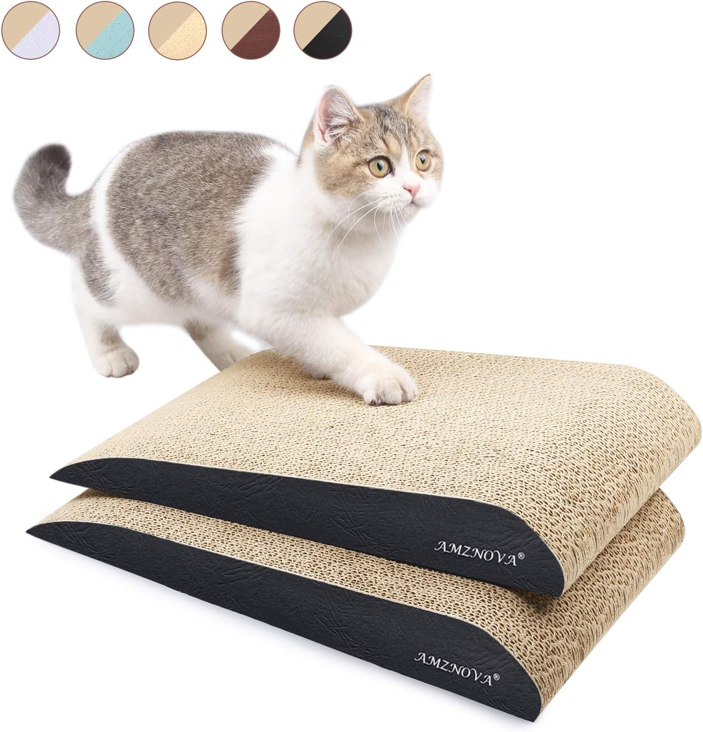 AMZNOVA Cat Scratchers, Inclined Corrugated Cardboard Scratch Lounge, Durable Kitty Scratching Pad with Bottom, Catnip Included, 2 Pack, Textured Black