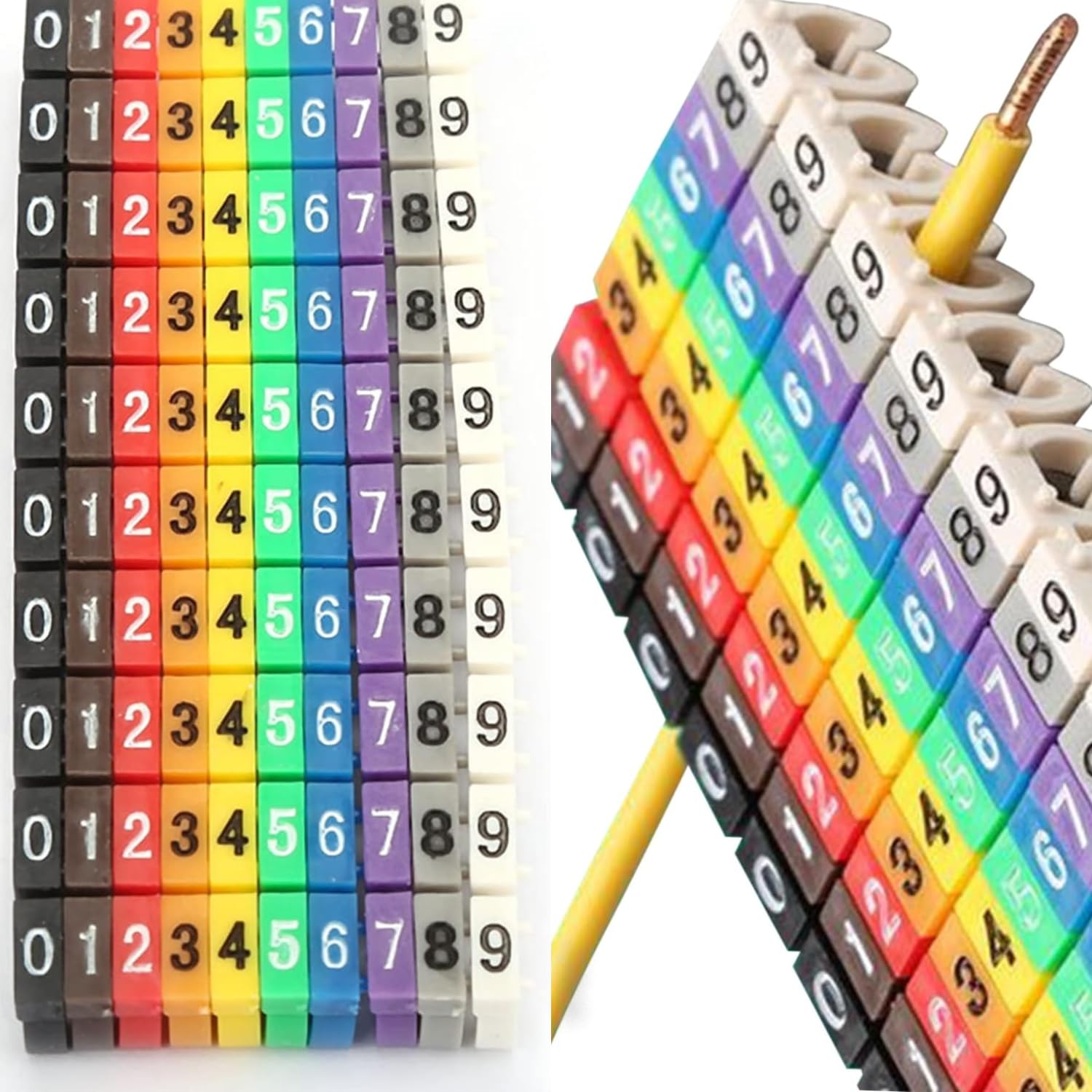 Drahtetiketten, Kabeletiketten, Drahtetiketten, elektrische digitale Zahlen, Röhren, Drahtetiketten, elektrische bunte Drahtmarkierer, 0–9 Drahtnummern-Etiketten, 100/150 Stück optional