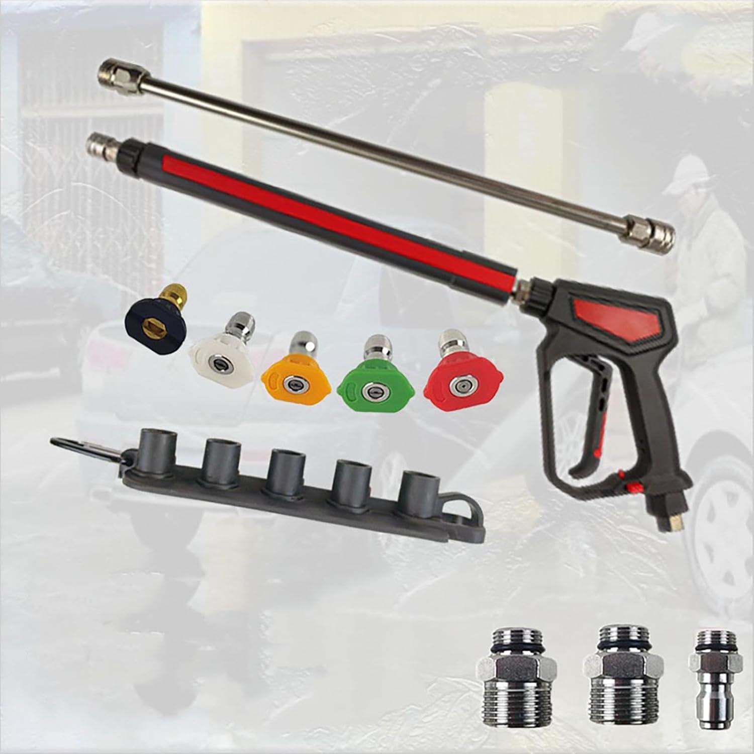 Pressure Washer Gun with 3/8" Swivel Quick Connect, 5000PSI 12GPM Pressure Washer Wand with 5 Nozzle Tips & Holder, M22-14mm & M22-15mm Fitting, Extension Power Washer Wand Replacement