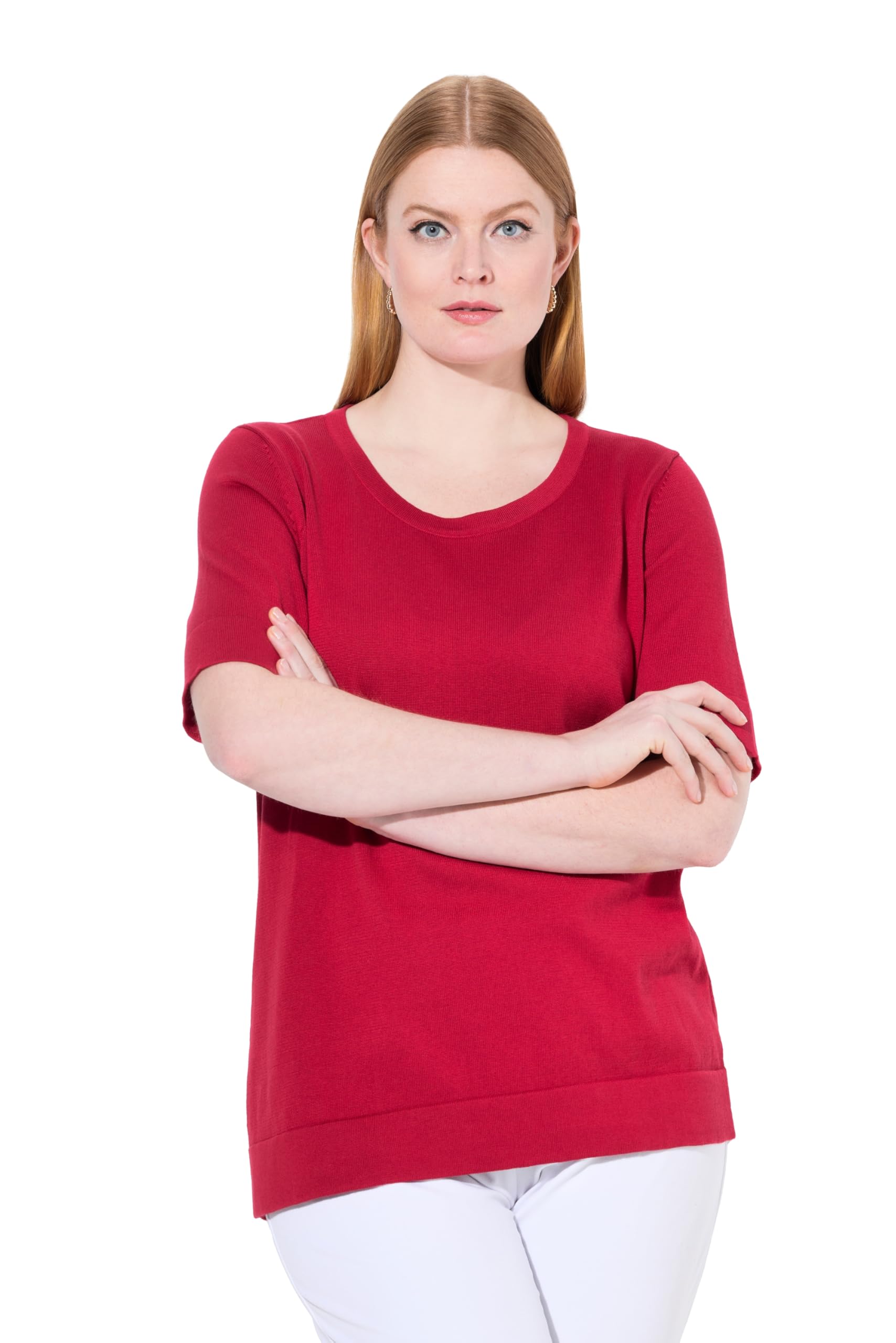 Ulla Popken Damen große Größen Übergrößen Plus Size Twinset-Pullover, Rundhals, Halbarm, Pima Cotton 841472