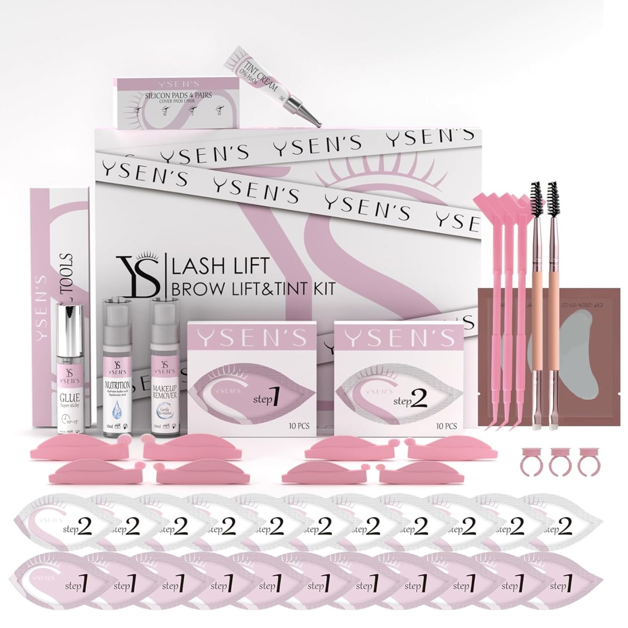 YSEN’S Kit Rehaussement de Cils, Brow Lift Kit Sourcil, 10 Utilisations | Kit rehaussement de cils avec 20 sachets, 4 paires de coussinets et accessoires, jusqu’à 10 utilisations.