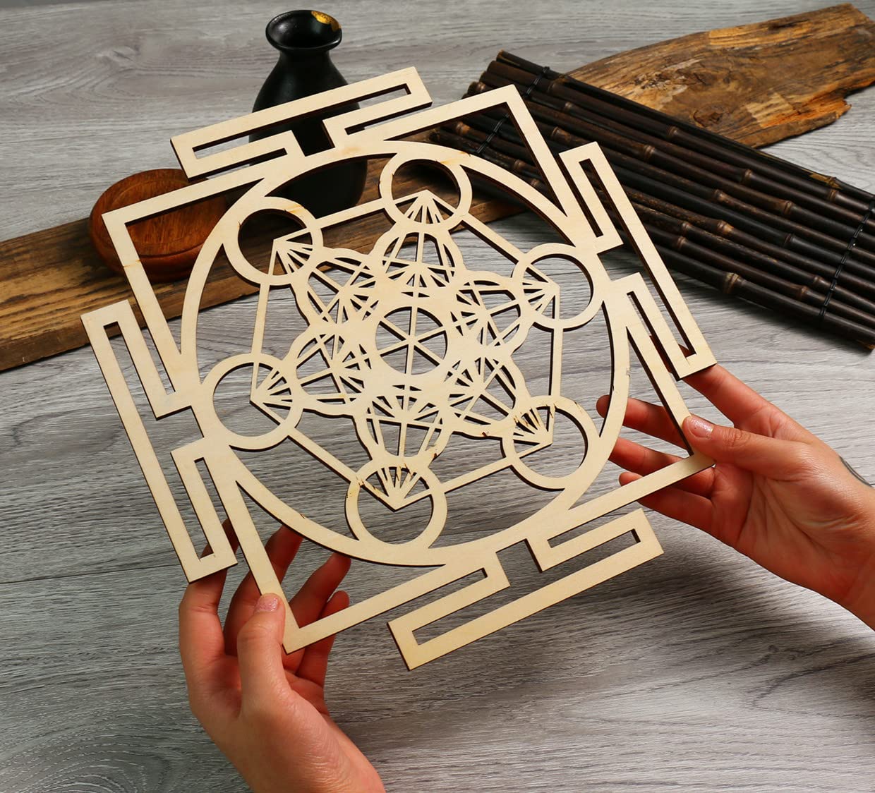 (Metatron cube with Square) Simurg 29cm Metatron's Cube Crystal Grid