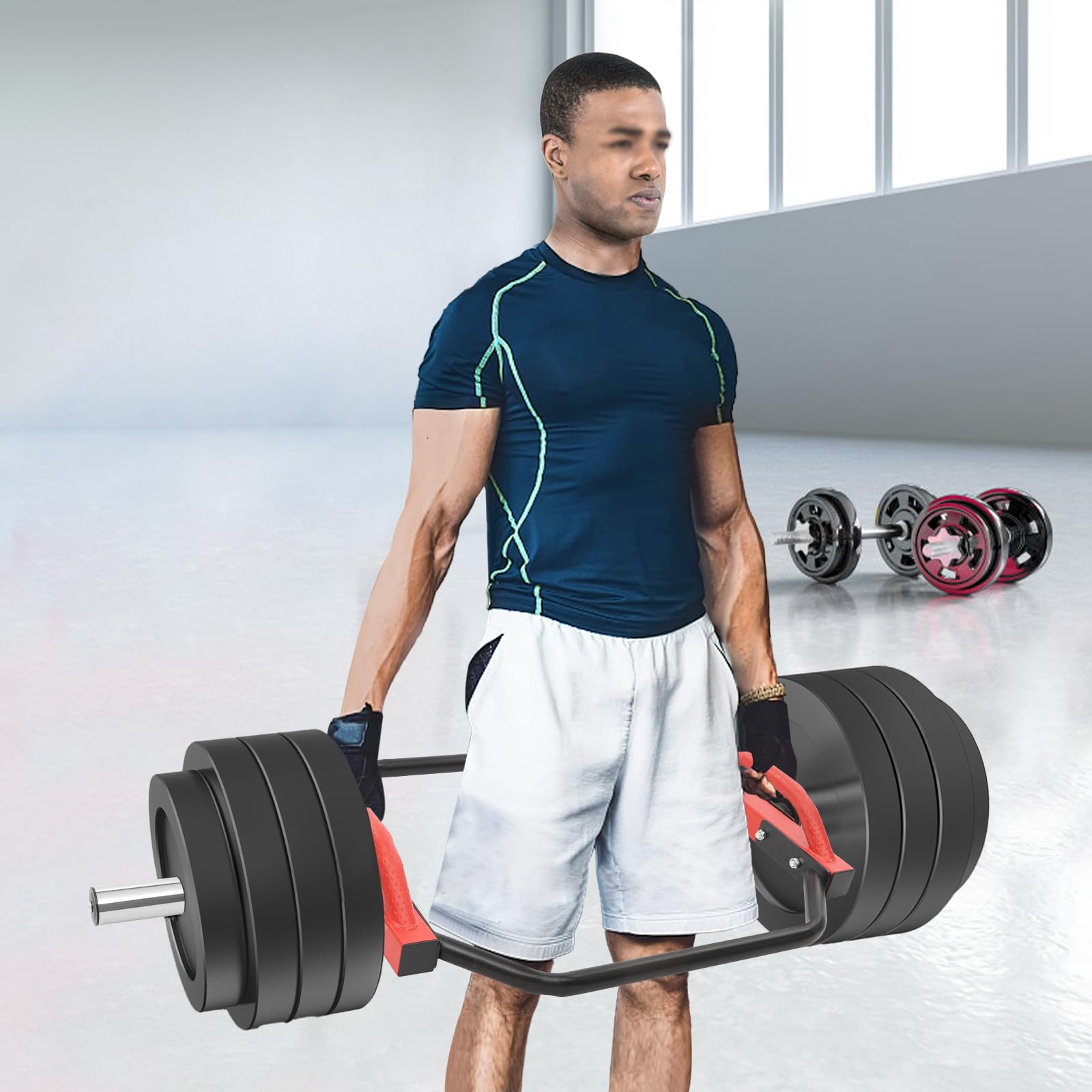 Trap Bar 50 mm attacco Hex Bar 142 cm per sollevamento e squat fino a 150 kg manubrio con clip a molla per allenamento a casa, palestra, tricipiti, rosso