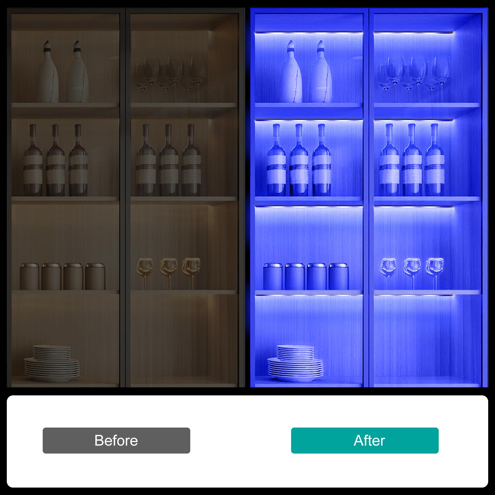 Luci per mensole RGB, 4 pezzi, 30,5 cm, dimmerabili, cambia colore, illuminazione sotto armadio, app e telecomando, diversi colori e modalità di illuminazione, barre luminose a LED per scaffali