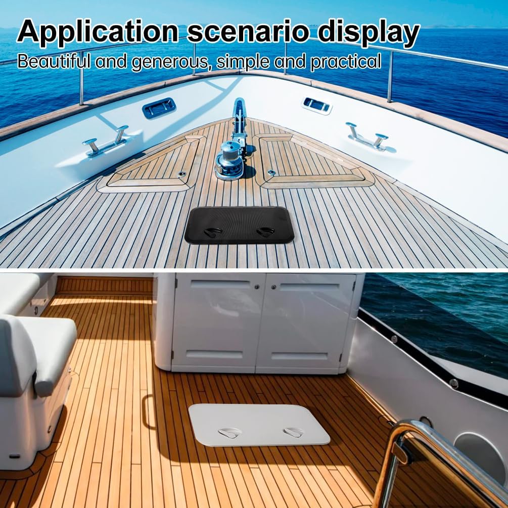 Marine Deck Access Hatch 13.9"×23.86" White/Black Rectangle Boat Hatch & Lid,Boat Deck Hatch Lids
