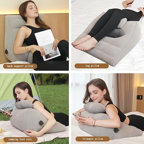Miniatura 6 de Almohada de cuña para dormir, almohada inflable de elevación de piernas para hinchazón, circulación, alivio del dolor de piernas y espalda, almohada