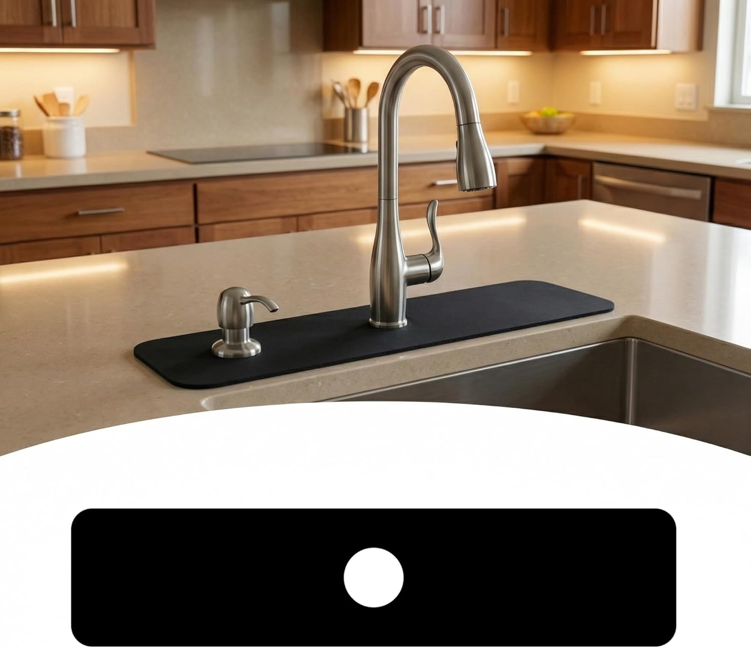 Customizable Kitchen Sink Faucet Mat: 24Lx5.5W Black Bathroom Counter Protector Drip Catcher - Splash Guard with Pre-Cut Center Hole, DIY to Fit Irregular Sink with 2, 3 Holes & Soap Dispenser