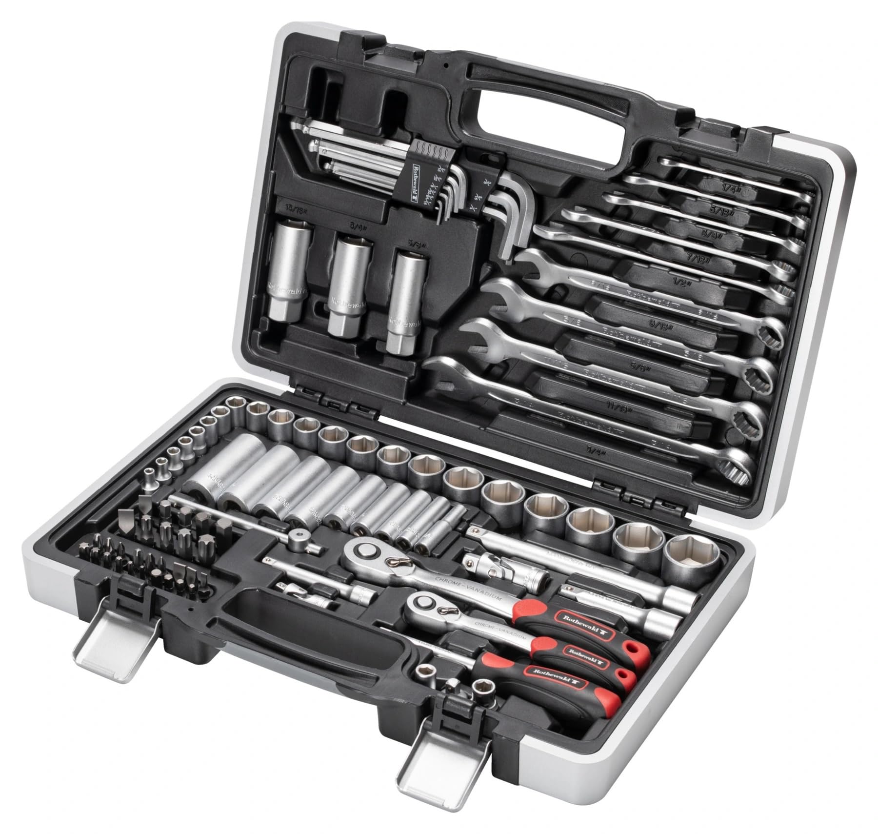 Set Utensili Professionali, 92 Pezzi, Acciaio Cromo Vanadio, Misure in Pollici - Attrezzi | Valigetta Utensili Professionale per Moto Auto Officina Chiavi a Bussola, Cricchetti, Prolunga | Custodia