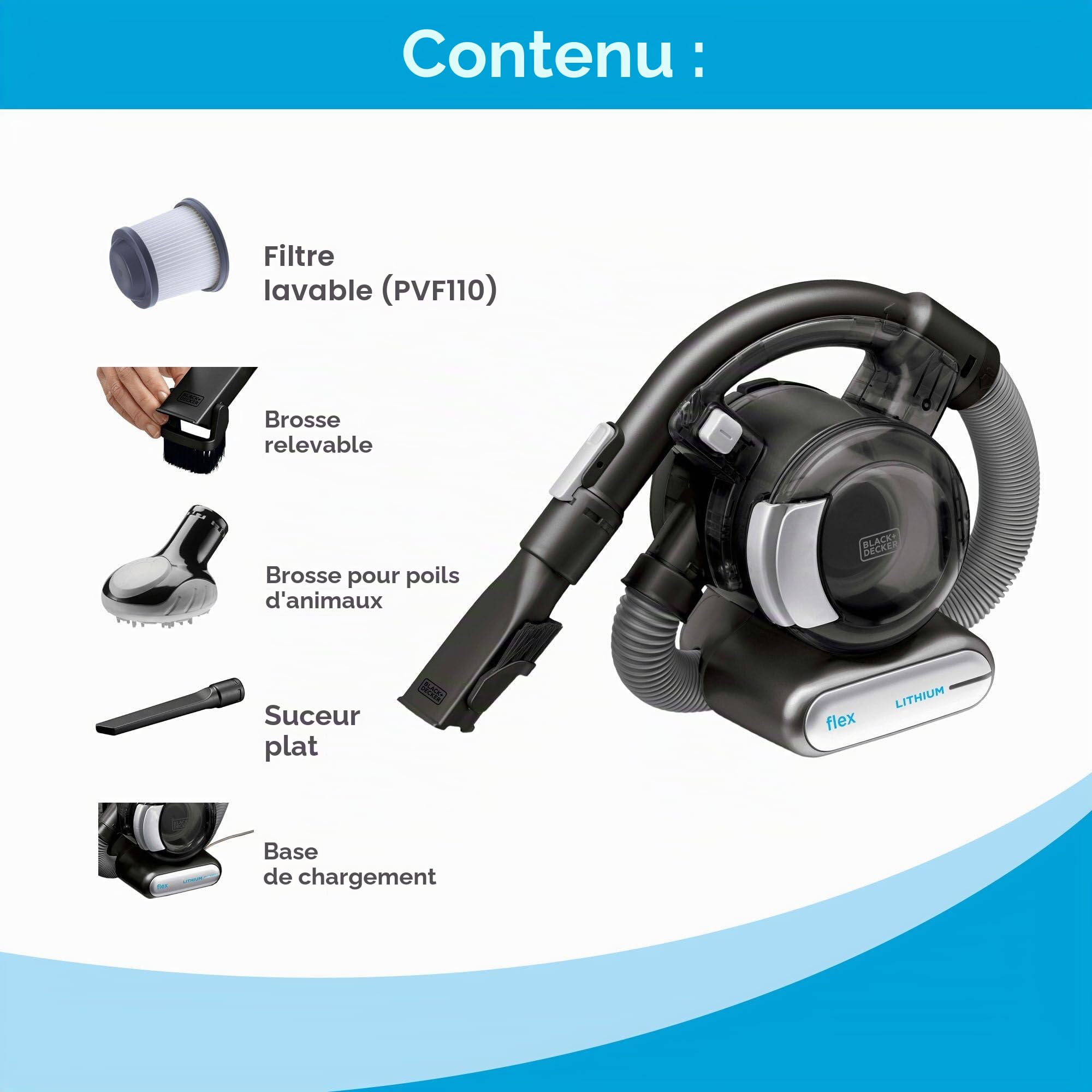 Black + Decker Aspirateur Flexible au Lithium BDH2020FL 20 V Max avec Brosse à Poils d'animaux – sans Fil