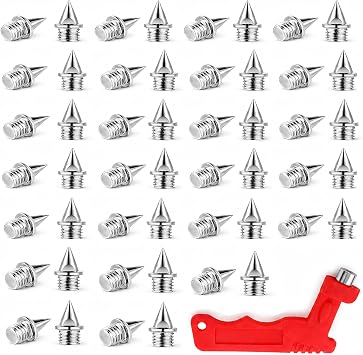 50 Pack 6mm Track Spikes Stainless Steel Running Shoe Spikes, Pyramid Grip Replacement Spike, with Wrench, Athletics Spike for Sprinting Jumping Track and Field Rock Climbing Cross Country