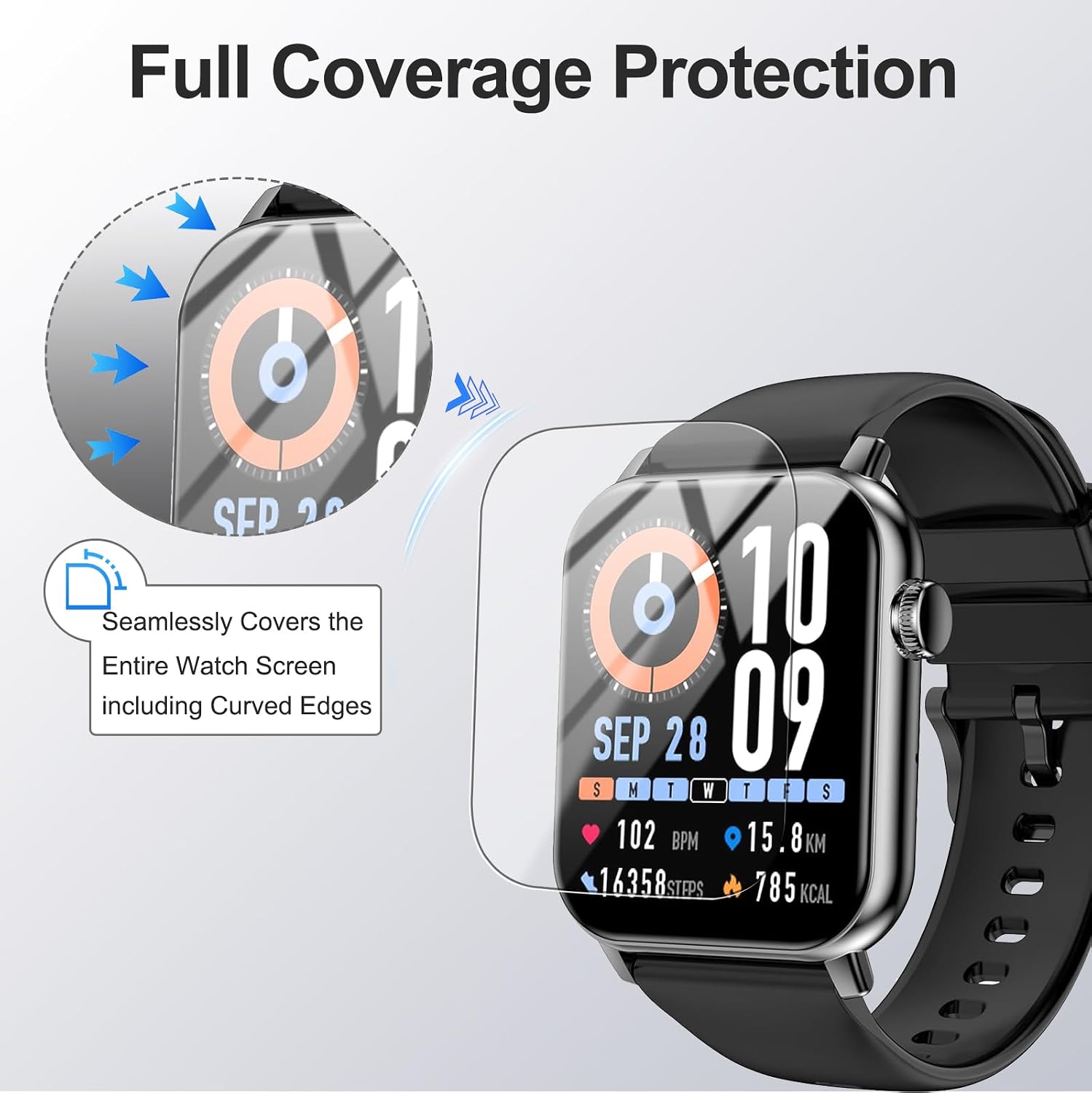 4 Pack Screen Protector for TRENDIA TG09 1.83inch Smart Watch– 6H TPU Film,Anti-Scratch,Anti-Fingerprint,Bubble-Free,Shatterproof,Dustproof,Touch Sensitive,Full Protection for Watch Display image 3