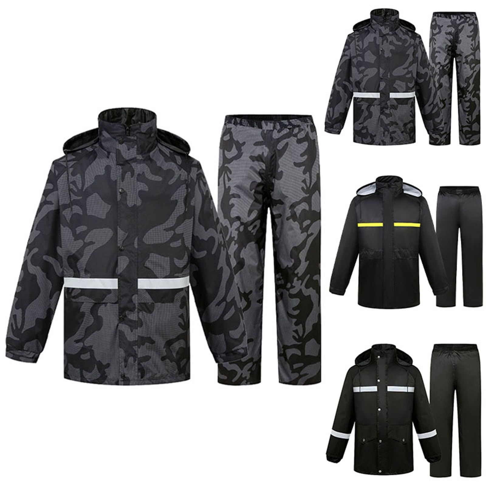 Tuta antipioggia mimetica da uomo, per bicicletta, moto, impermeabile, antivento, con cappuccio e pantaloni dritti, traspirante, 2 pezzi