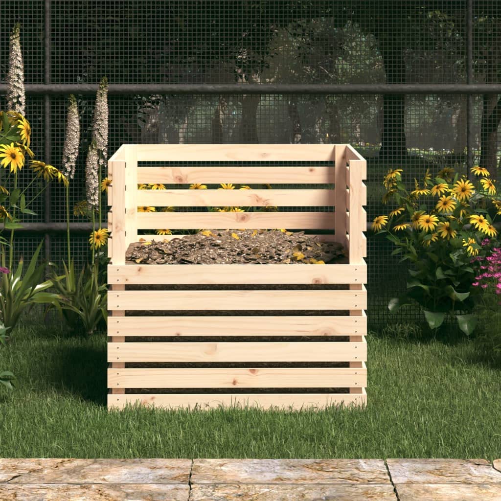 Komposter Massivholz Kiefer 80x80x78 cm Holzkompostierer Gartenkompost Behälter Bioabfall Tonnen Box Kompostierbox mit Belüftung für Rasen Schnittgut Laub und Recycling