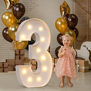imprsv Marquee Numbers, 4FT Marquee Light Up Numbers for 3rd Party Birthday Decorations, Number Three Balloon Frame, Number Blocks Birthday Decor, Mosaic Numbers for Balloons, Large Cardboard Numbers