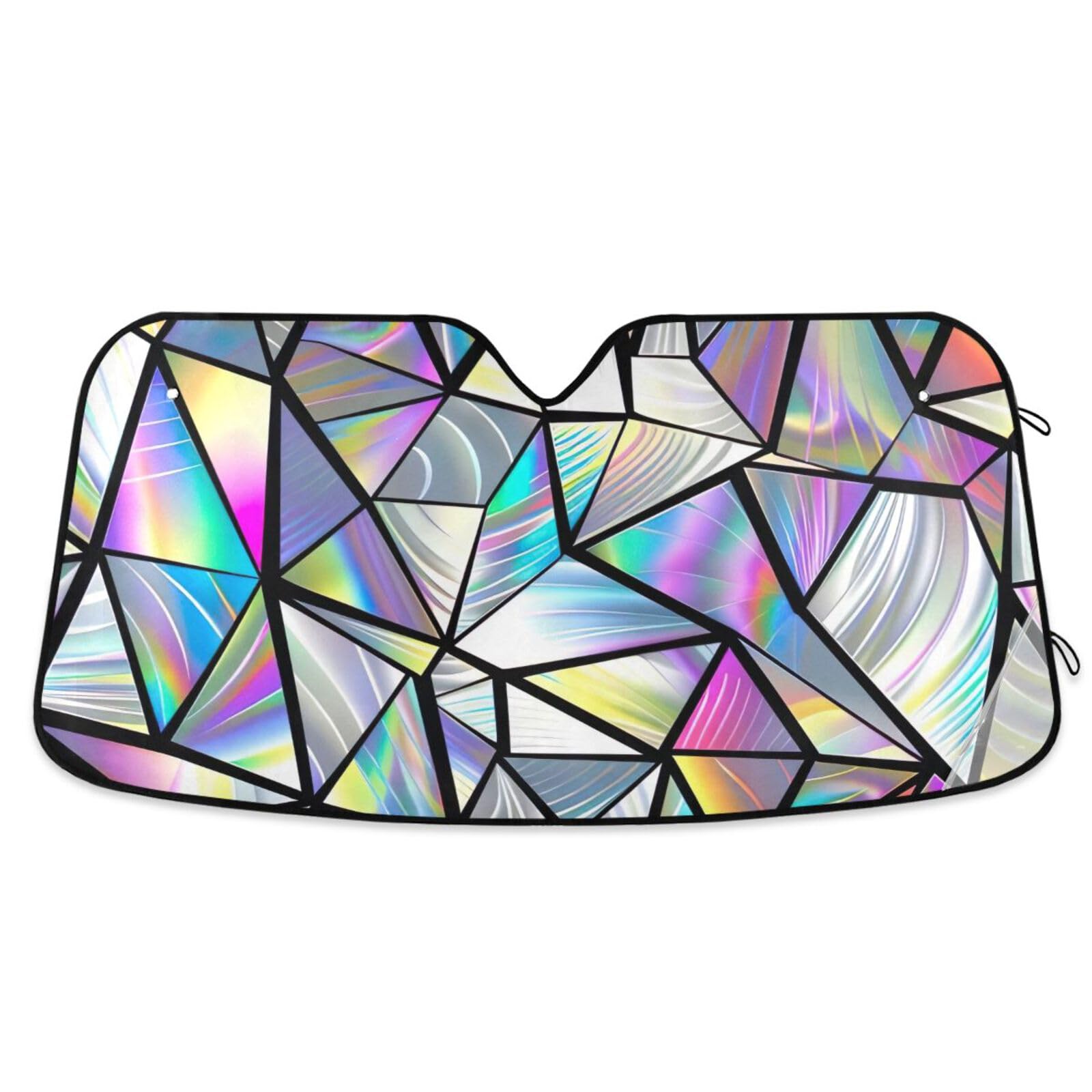 Qilmy Foldable Car Windshield Sun Shade,Iridescent Triangles Abstract Visor Protector Blocks UV Rays and Keep Vehicle Cool -Vehicle cooler for Cars, SUVs, Trucks