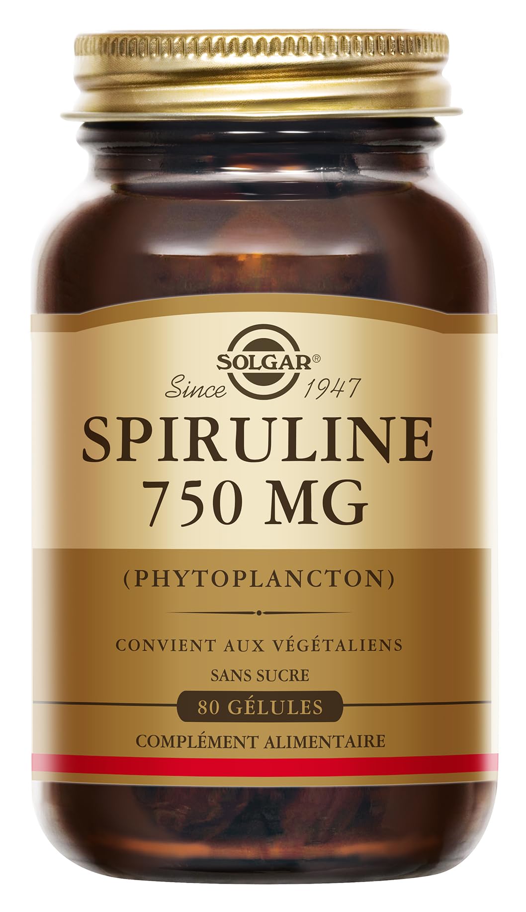 Solgar Spiruline - Tonus et Vitalité - Haute qualité - Défenses naturelles - Vegan - Riche en Protéines - Complément Alimentaire - Flacon de 80 gélules