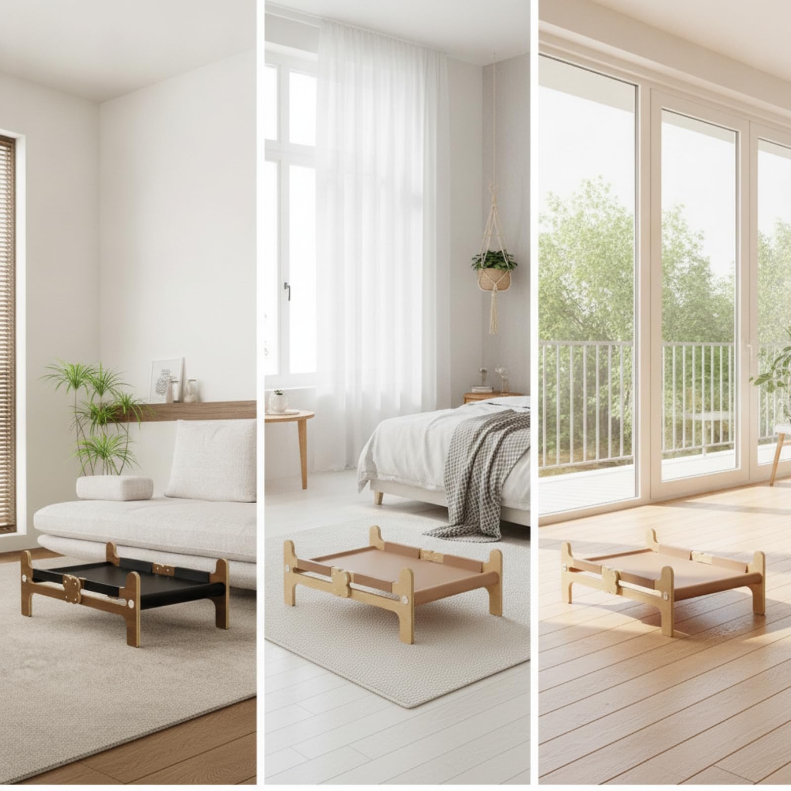 Jiuvaso Letto Rialzato per Gatti Letto Piattaforma Cuccia Amaca Riposo con Cornice in Legno Angoli Arrotondati Stabilità, Letto Per Animali Domestici In Legno Naturale