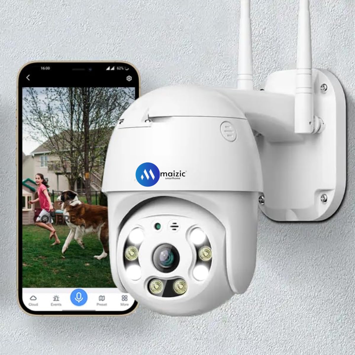 Maizic Smarthome Rhino 3 MP HD WiFi Wireless Waterproof All Weather Multi Users Multi Platform Smart Motion Tracking Live View AI Security Camera with 6 Months Maizic Warranty