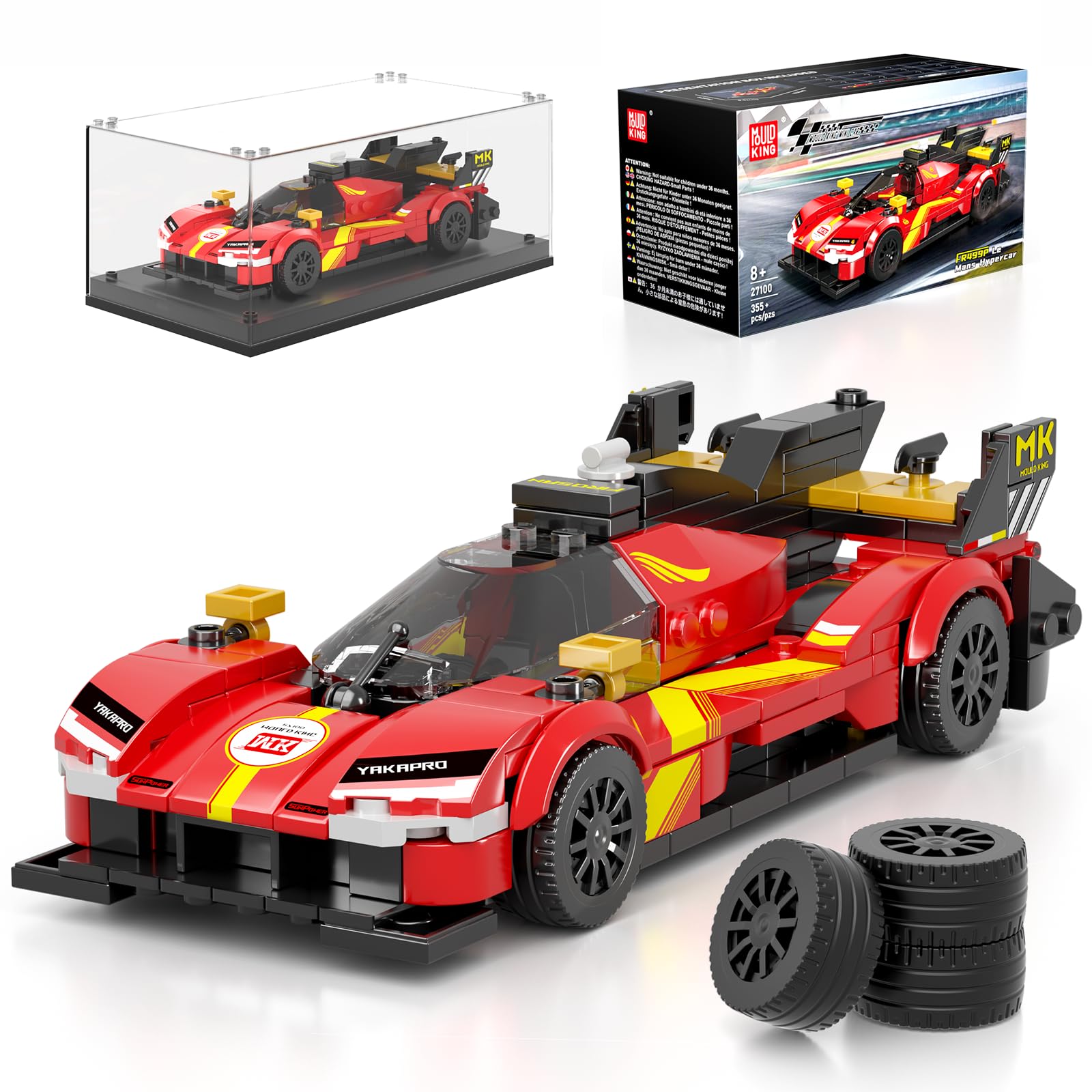 Mould King 27100 Technology Speed Champion Clamping Blocks Car F499P Super Sports Car Building Blocks Racing Car with Acrylic Display Box Gift for Adults and Teenagers (355 Pieces)