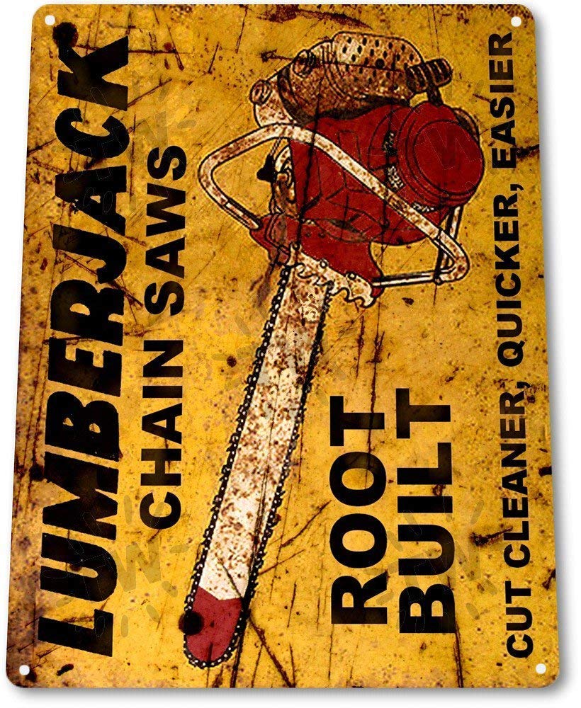 Ingzzaac Metalpostera105478 Tin Sign Lumberjack Chain Saws Sales Tools Equipment Garage Rustic Metal Decor Vintage Tin Sign 7.8 * 11.8 Inch(L * W)