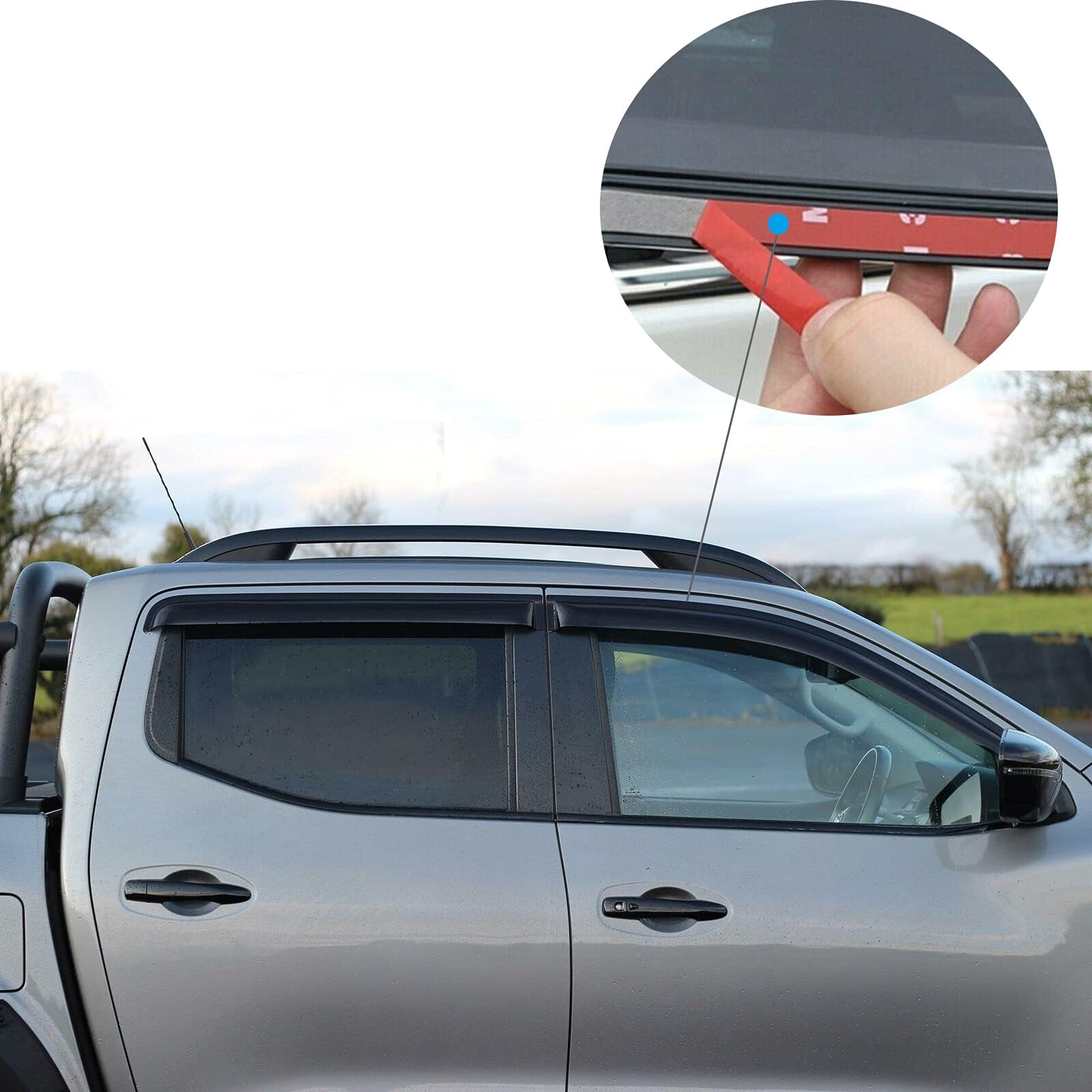 JHCHAN Déflecteurs de Vent pour Nissan Navara NP300 2015-2024 Cabine Double Noir fumé d'air Déflecteurs Pluie air teintées