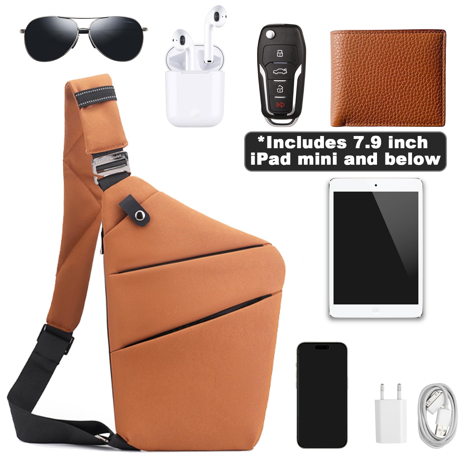 BIRDDIE Sacoche Bandoulière Homme Femme Sac de Poitrine Antivol Voyage Cyclisme Moto Sling Bag