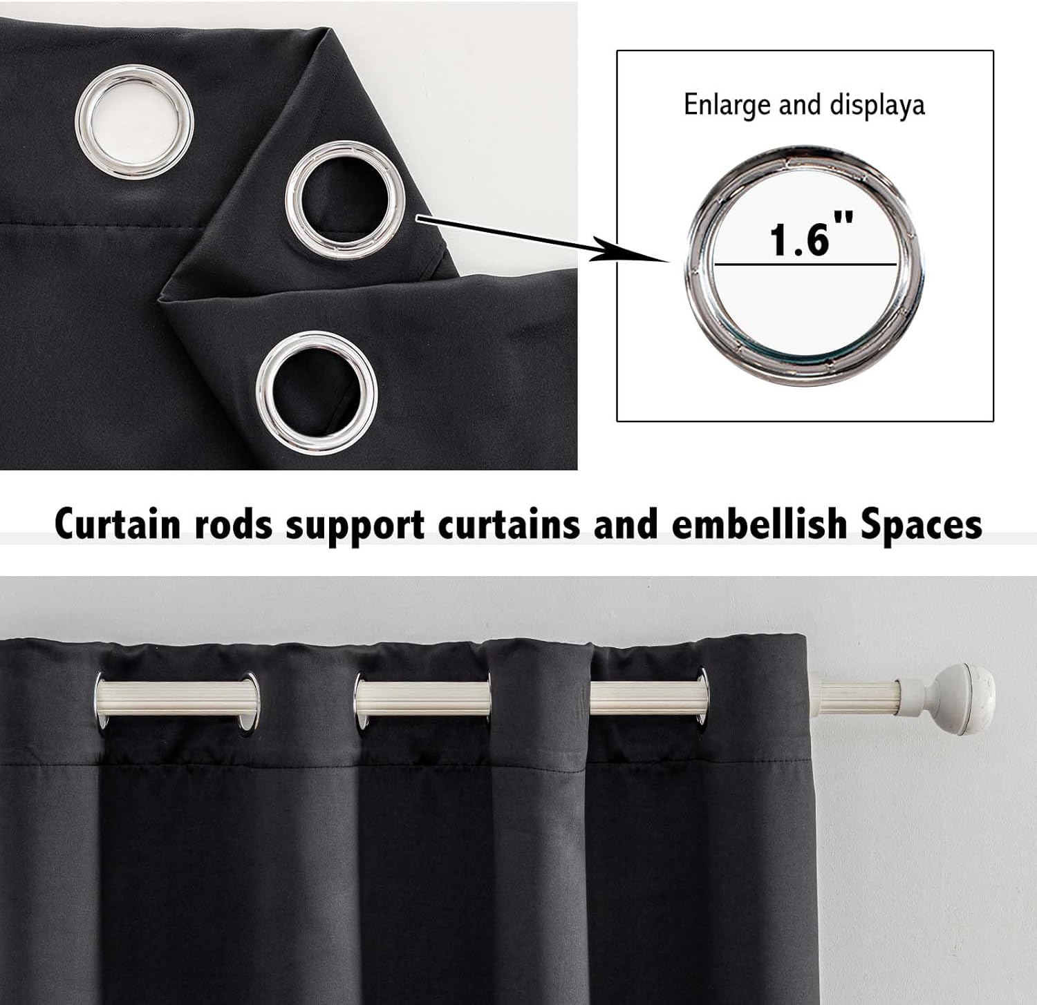 Anytime 100% Blackout Curtain 2 Panels Set,Thermal Insulated Window Drapes for Bedroom,Full Shading Panels (Black,70W x 72L)