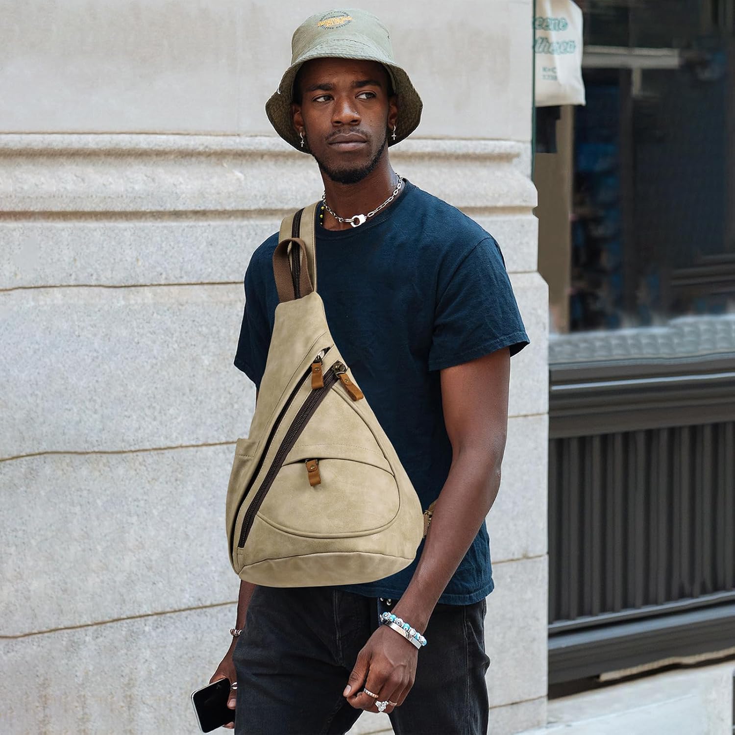 KL928 PU Leather Sling Bag - Small Crossbody Backpack Shoulder Casual Daypack Rucksack for Men Women - Image 7