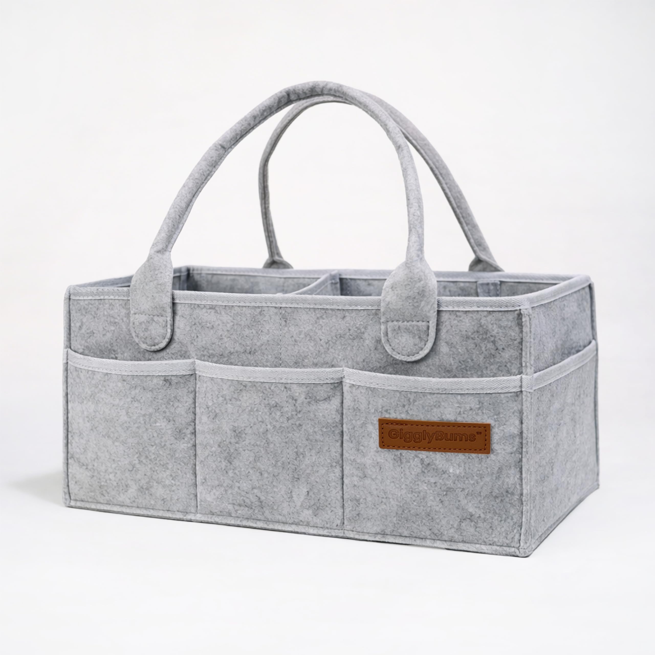 Gigglybums Men's Stone Grey Felt Nappy Caddy Organiser - Portable Nursery Storage Basket With Removable Compartts, Newborn Diaper Caddy (Stone Grey)