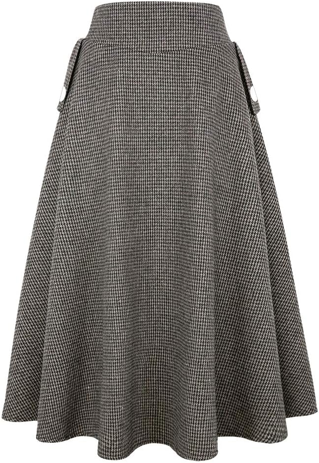 IDEALSANXUN Women’s Fall Winter High Waisted Wool Plaid A-line Long Skirt - Image 3